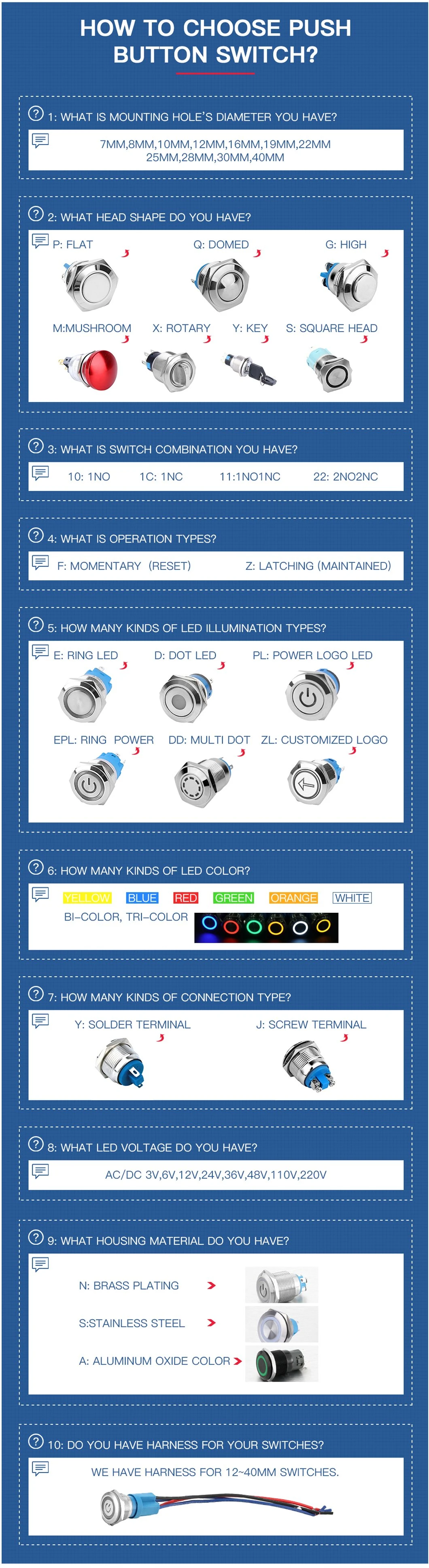 16mm Waterproof Metal Switch Flat Head Self Lock Latching Screw Terminal Push Button Switch