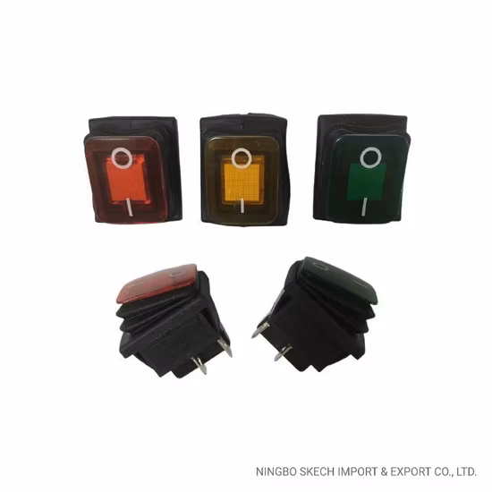 Interruptor basculante a prueba de agua IP65 Montaje en panel Interruptor momentáneo iluminado de neón Interruptor de botón pulsador de encendido y apagado 4 pines / 6 pines con aprobación CE (KCD4-003-BN)