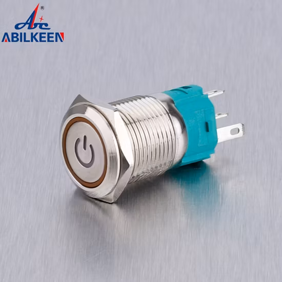 Interruptor de botón momentáneo con enganche normalmente cerrado impermeable con iluminación eléctrica de 19mm y 12V