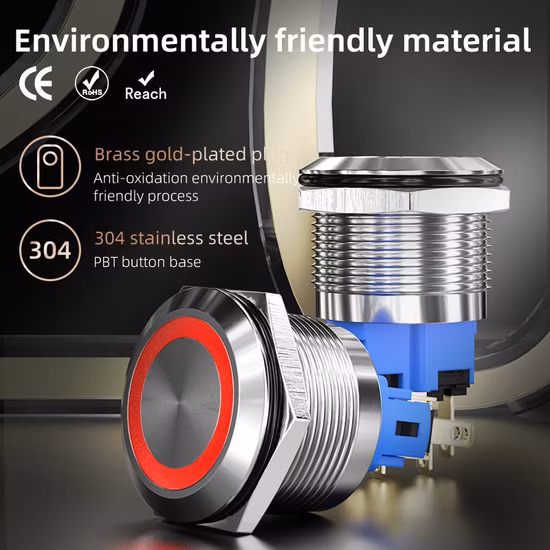 Wd 22 mm de alta corriente Sin luz Interruptor de botón de metal de arranque a prueba de agua