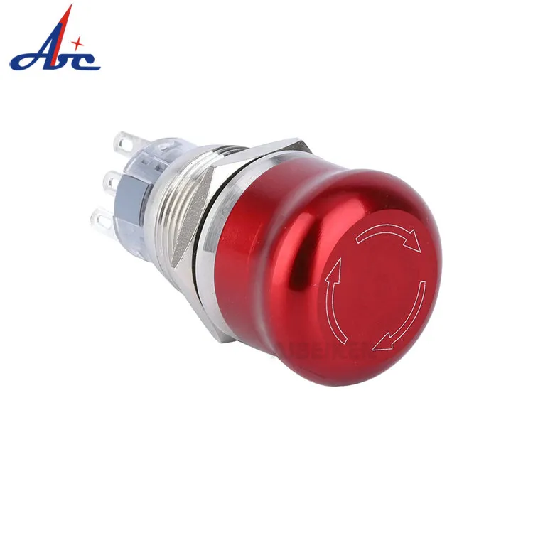 Interruptor pulsador de parada de emergencia de metal de aluminio y acero inoxidable rojo seta de 16 mm Wd